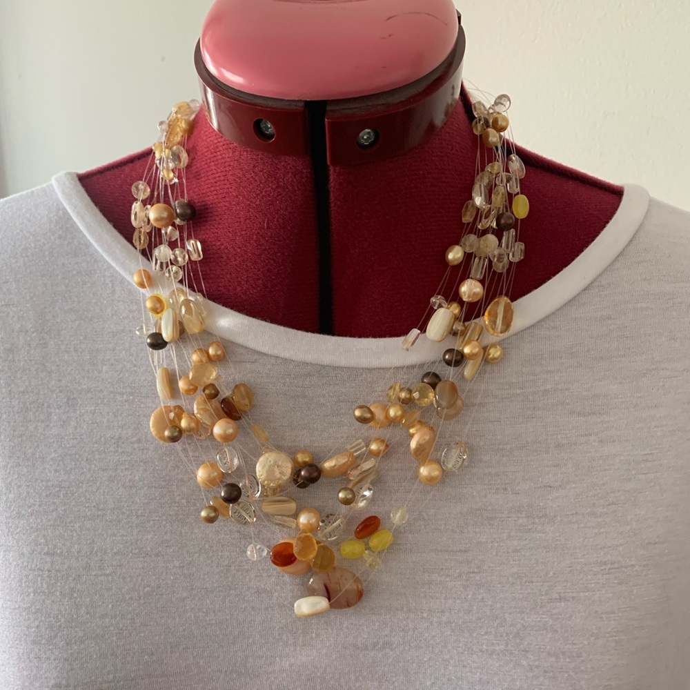 MULTI STRAND ILLUSION BEADED NECKLACE
